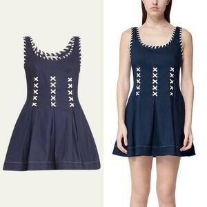 Simkhai NEW Londen Lace-Up Tank Mini Dress Midnight Large Jonathan Simkhai